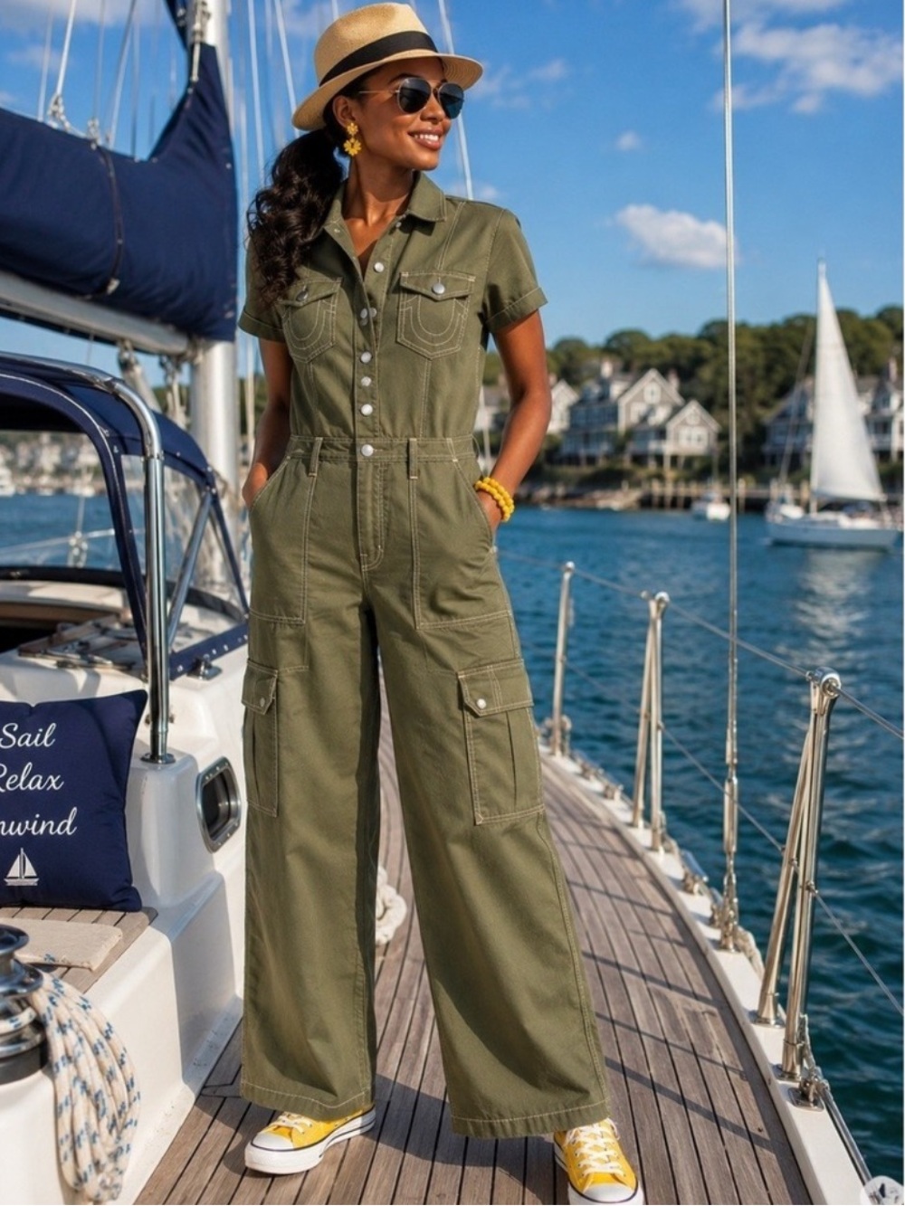 NWT True Religion Twill Cargo Straight Jumpsuit